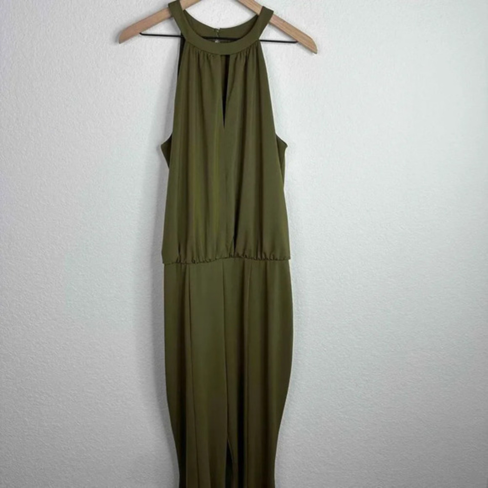 Boston Proper‎ Jumpsuit Women's Size 14 Green Halter Sleeveless Wide Leg Palazzo - Picture 5 of 10
